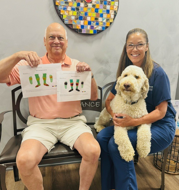Balance Wellspace professional with patient and dog showing pateint success